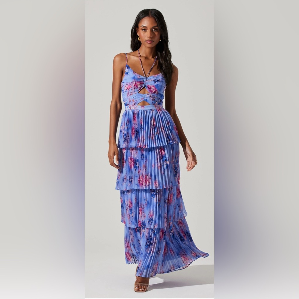 Astr Purple and Blue Tiered Maxi Sundress